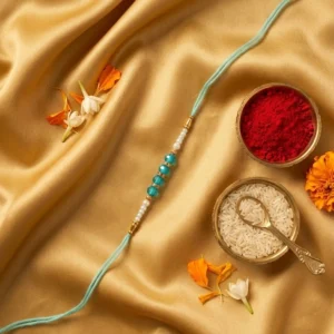 Blue Beads Pearl Single Rakhi – Stylish Blue Beaded Rakhi with Pearl Design