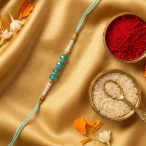 Blue-Beads-Pearl-Single-Rakhi–-Stylish-Blue-Beaded-Rakhi-with-Pearl-Design