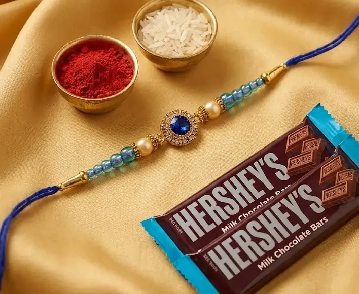 Blue-Stone-Rakhi-with-5-HERSHEY’S-Chocolates