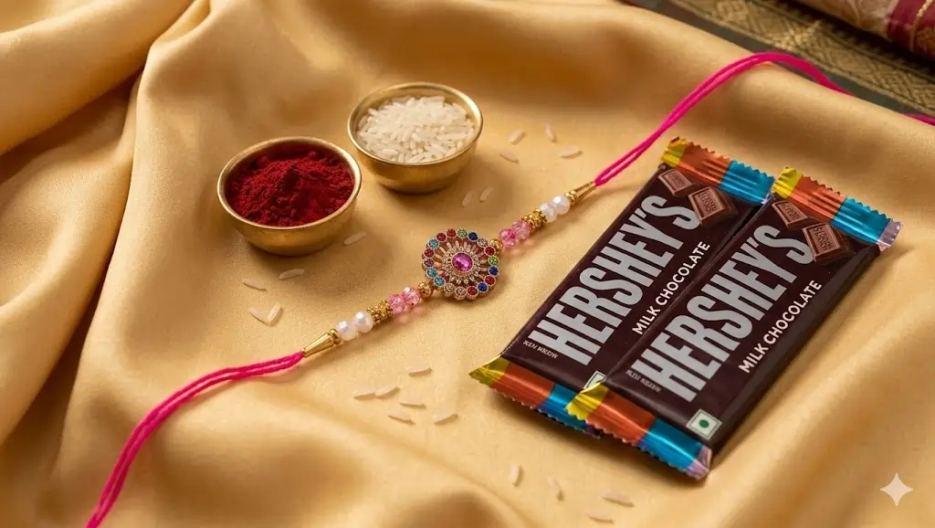 Designer Pink Thread Rakhi with HERSHEY’S Chocolates