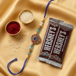 Fancy Multi-Stone Rakhi with HERSHEY’S Chocolates