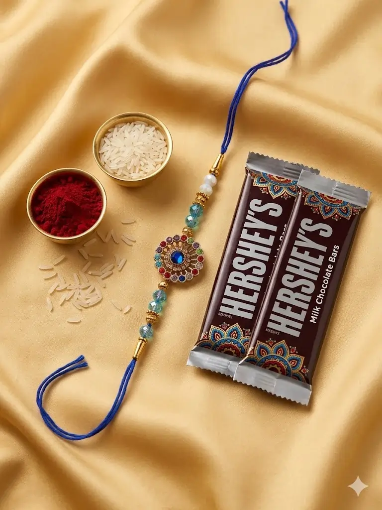 Fancy Multi-Stone Rakhi with HERSHEY’S Chocolates