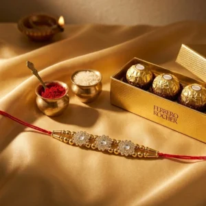 Gold and Crystal Rakhi with Chocolate