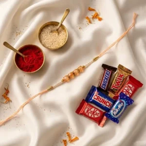 Orange Pearl Rakhi with Chocolates Gift Combo