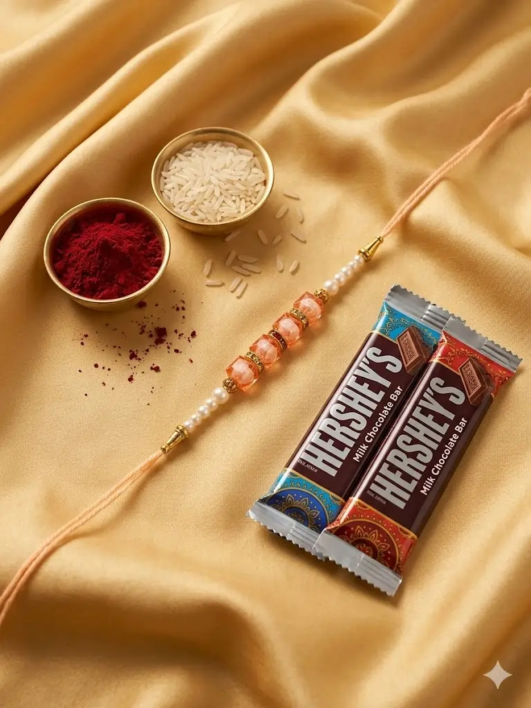 orange Pearl Rakhi with Chocolates