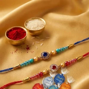 Red & Blue Rakhi Set of 2 with Roli Chawal