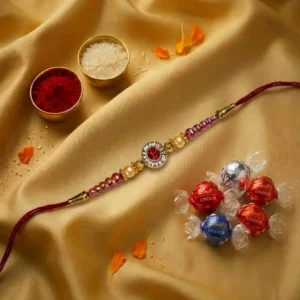 Red Designer Rakhi with Lindor Truffle Combo