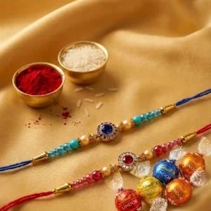 Simple & Elegant White Rakhi with chocaltesCombo for Brother