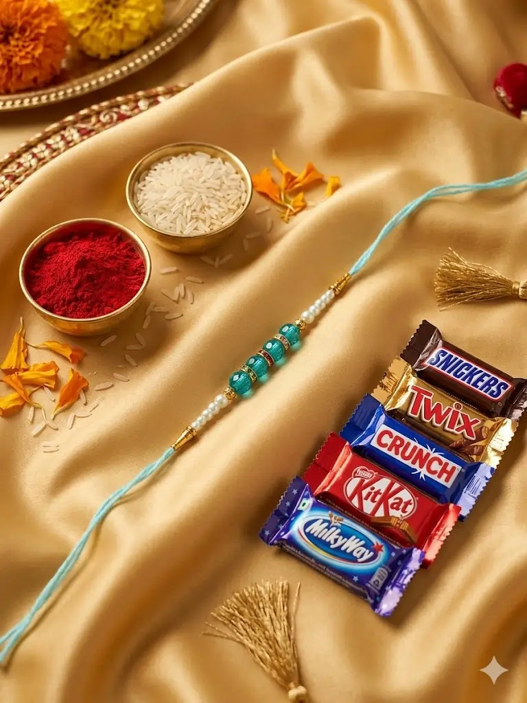 Stylish Stone Pearl Rakhi with Sweet Chocolate
