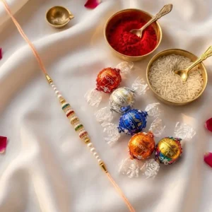 White Pearl Rakhi with Lindor Truffle
