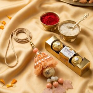 Peach Lumba Rakhi with Ferrero Rocher Chocolate